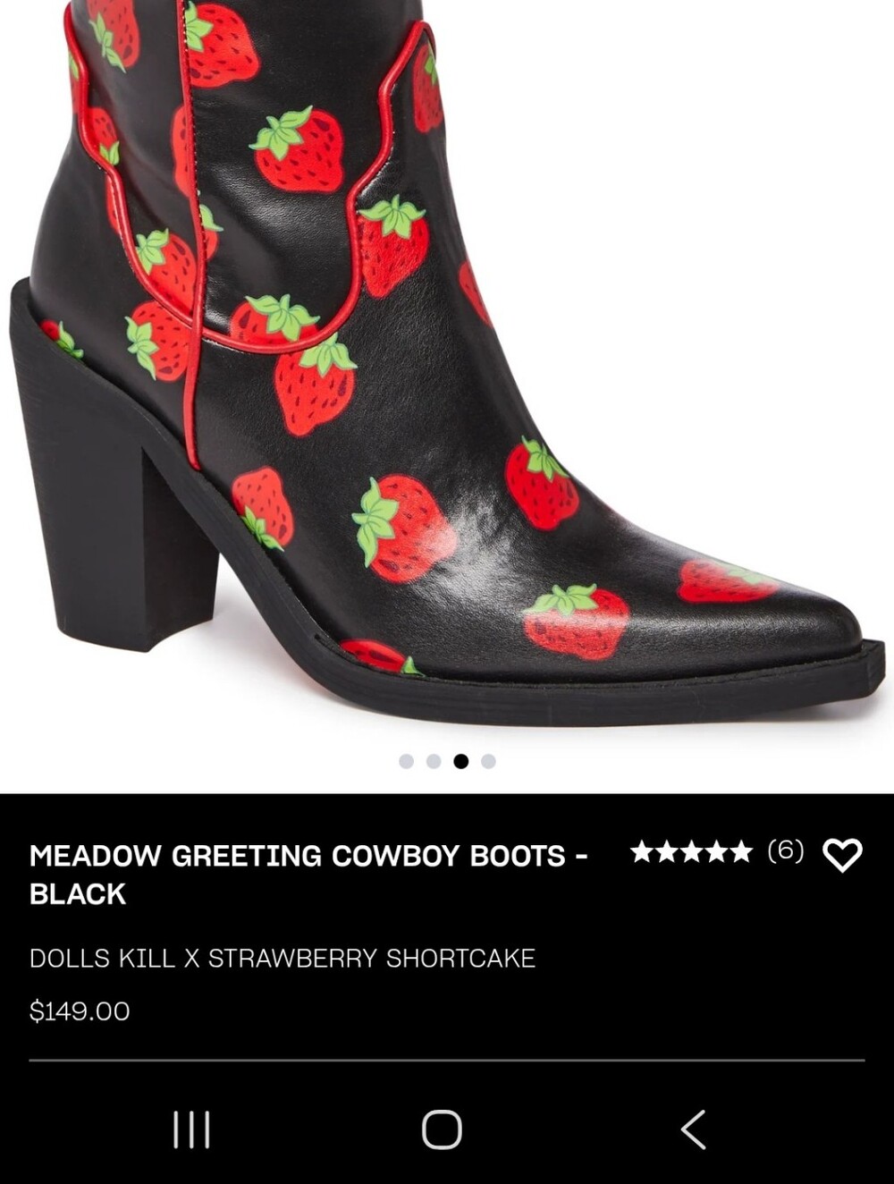 Dolls Kill Black Strawberry Print Western Boots